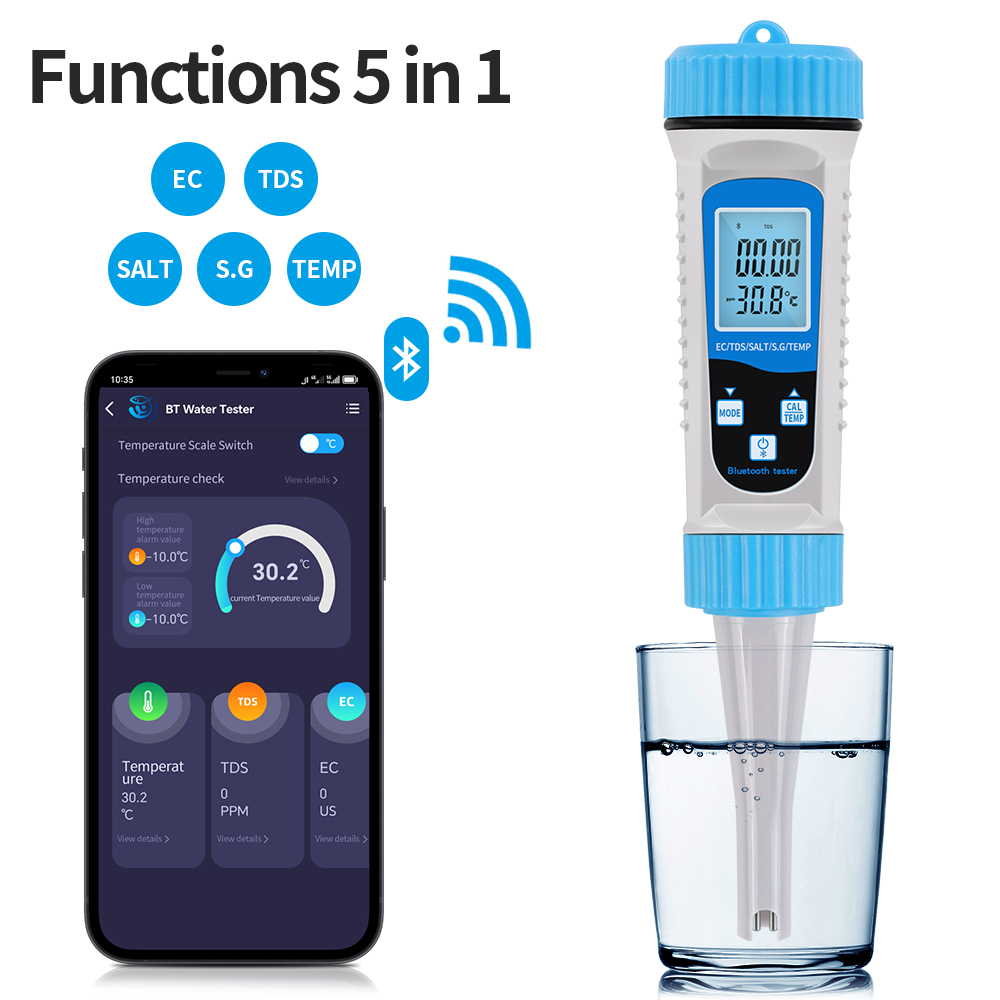 Marine Aquarium Water Analyzer - 5 in 1 Bluetooth Water Quality