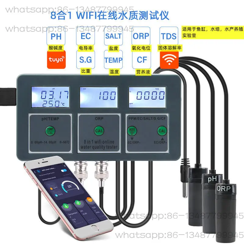 Marine Aquarium Water Analyzer - Tuya 7-in-1 Online Water Quality Monitor,